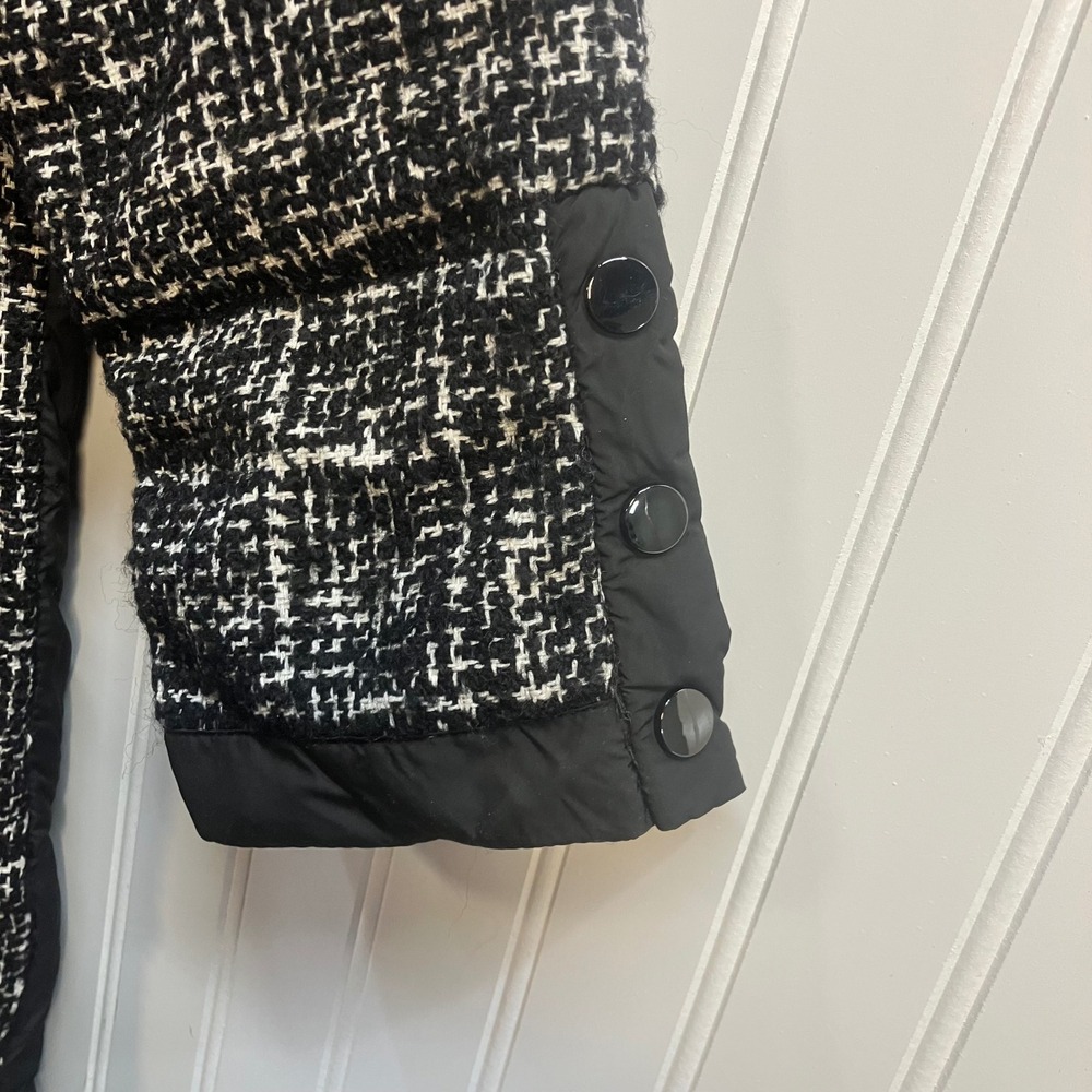 Bernardo Womens Tweed Puffer Coat Black White Mixed Media Mid Length Parka M NEW - Picture 7 of 15
